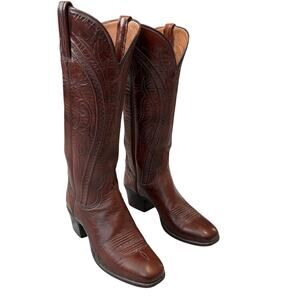 Lucchese Women’s Vintage Glossy Brown Leather Cowgirl Boots Size 5 B Round Toe